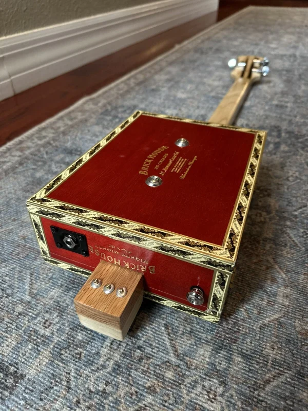 3-String Red Brickhouse Cigar Box Guitar - Image 2