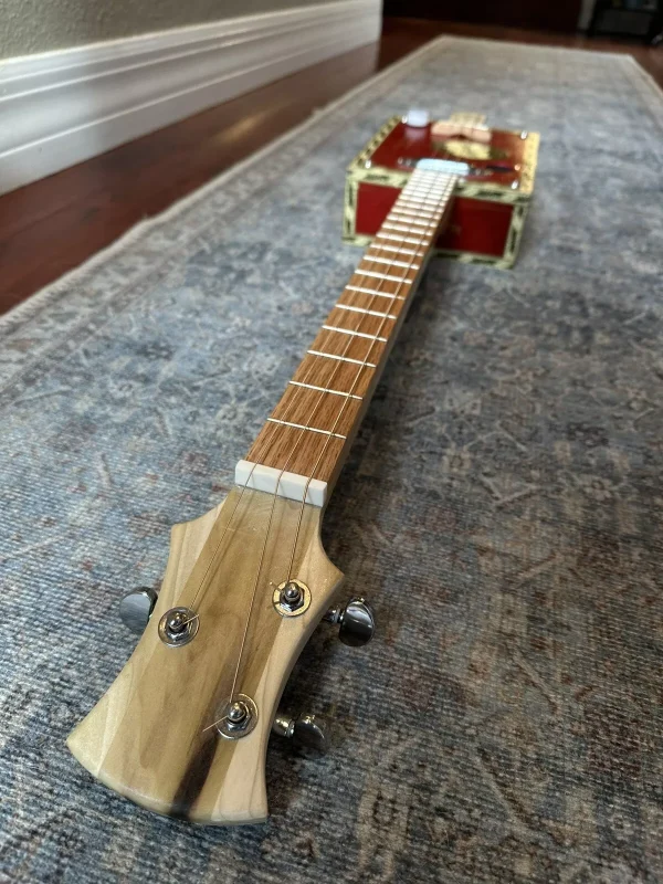 3-String Red Brickhouse Cigar Box Guitar - Image 3